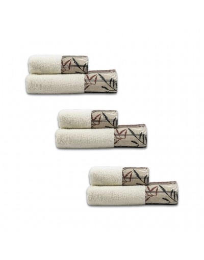 Le Telerie Towels For Unisex SET SPUGNA LEAVES 3+3 CREMA