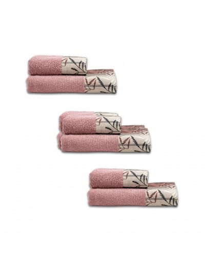 Le Telerie Towels For Unisex SET SPUGNA LEAVES 3+3 ROSA