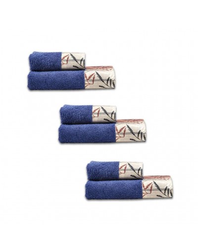 Le Telerie Towels For Unisex SET SPUGNA LEAVES 3+3 BLU