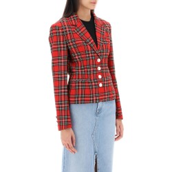 wool single-breasted jacket with tartan motif