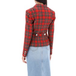 wool single-breasted jacket with tartan motif