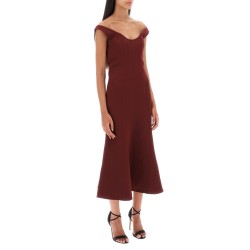 wool silk off-the-shoulder midi dress