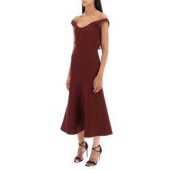 wool silk off-the-shoulder midi dress