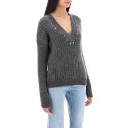 wool knit sweater with studs and crystals