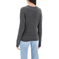 wool knit sweater with studs and crystals