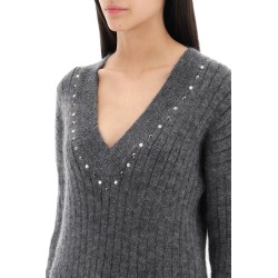 wool knit sweater with studs and crystals