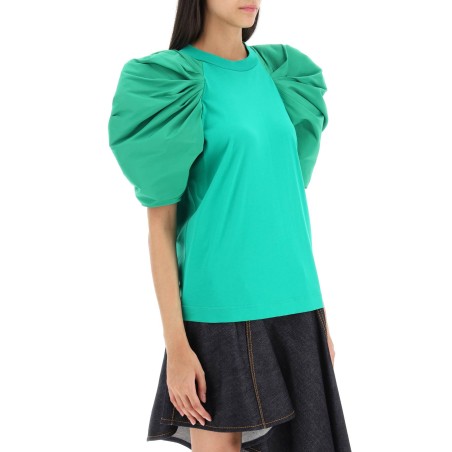 t-shirt with ruched balloon sleeves in poly faille