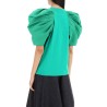 t-shirt with ruched balloon sleeves in poly faille