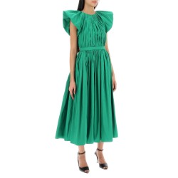 pleated open back midi dress