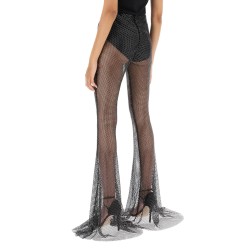 rhinestone-studded fishnet knit pants