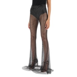 rhinestone-studded fishnet knit pants