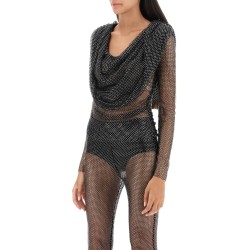 rhinestone fishnet hooded top