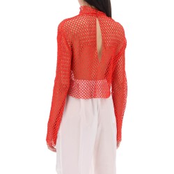 stand collar top in fishnet knit