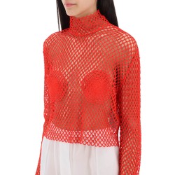 stand collar top in fishnet knit