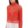 stand collar top in fishnet knit