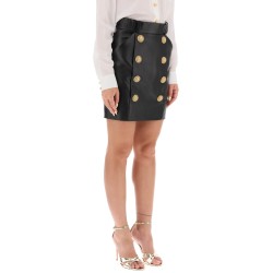 lamb leather mini skirt with ornamental buttons