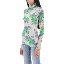 long-sleeved top in mesh with floral pattern