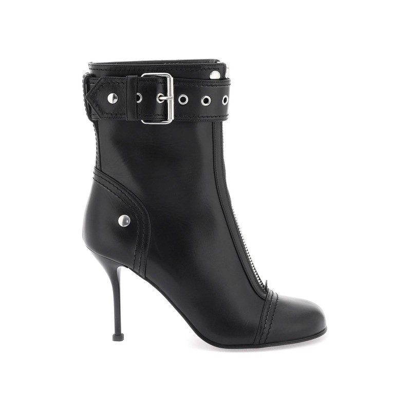 leather ankle boots with buckle