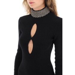 knitted mini dress with jewel collar