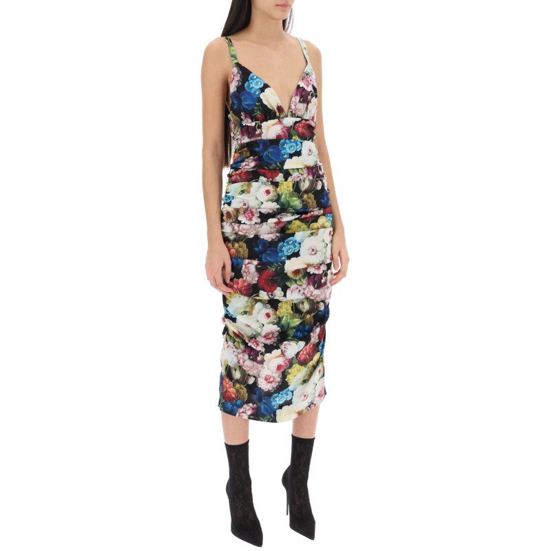 nocturnal flower draped midi dress