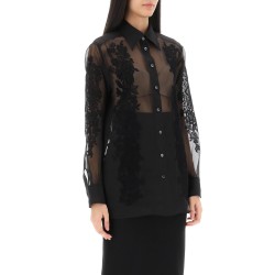 organza shirt with lace inserts