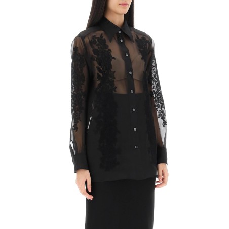 organza shirt with lace inserts