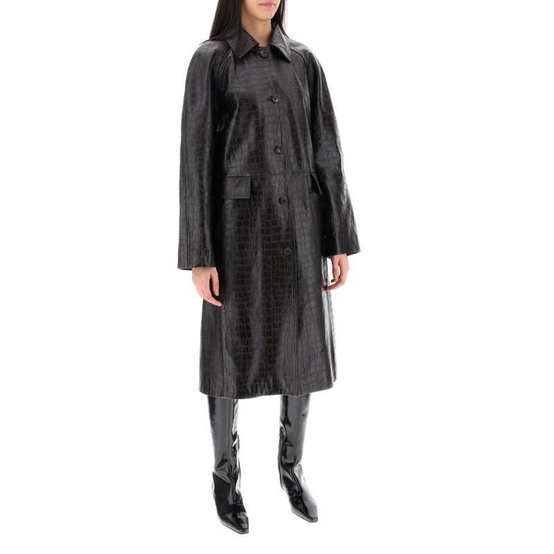 crocodile embossed leather coat