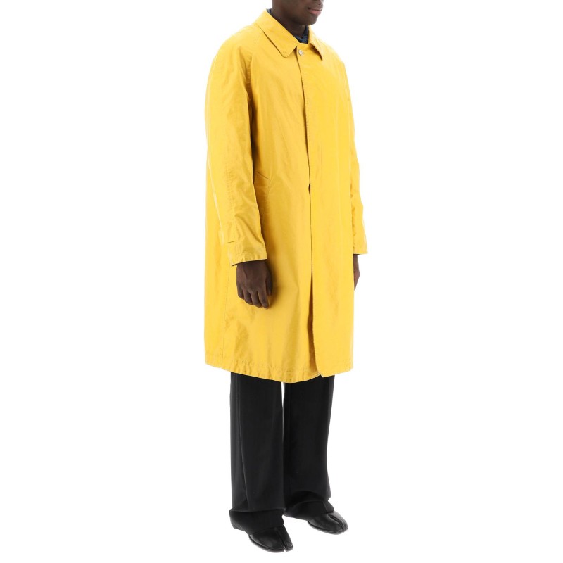 trench coat in worn-out effect coated cotton