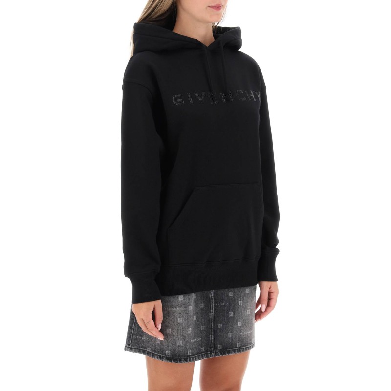 hoodie with rhinestone-studded logo