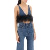 feather-trimmed denim bra top