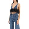 feather-trimmed denim bra top