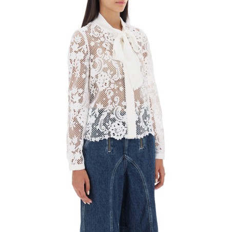 floral lace shirt with lavallière tie