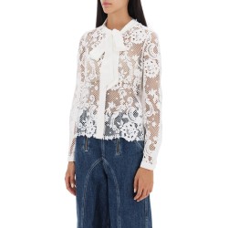 floral lace shirt with lavallière tie