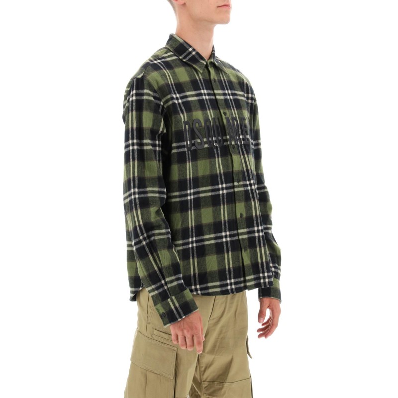 check flannel shirt with rubberized logo