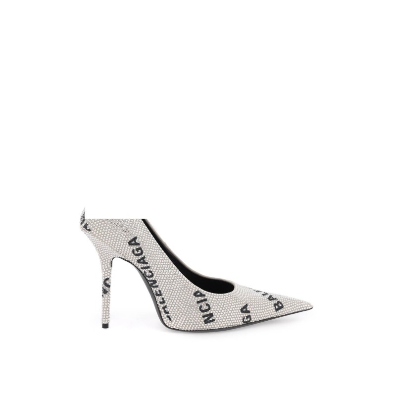 logoed square knife pumps with rhinestones