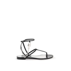 patent leather thong sandals with padlock