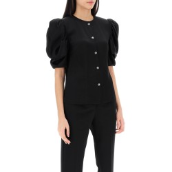 envers satin blouse with bouffant sleeves