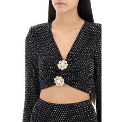 rhinestone-studded cropped top with diamanté brooches