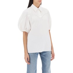 balloon sleeve blouse in textured cotton