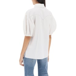 balloon sleeve blouse in textured cotton