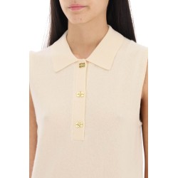 sleeveless polo shirt in wool and cashmere