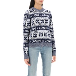 jacquard wool sweater with logo pattern