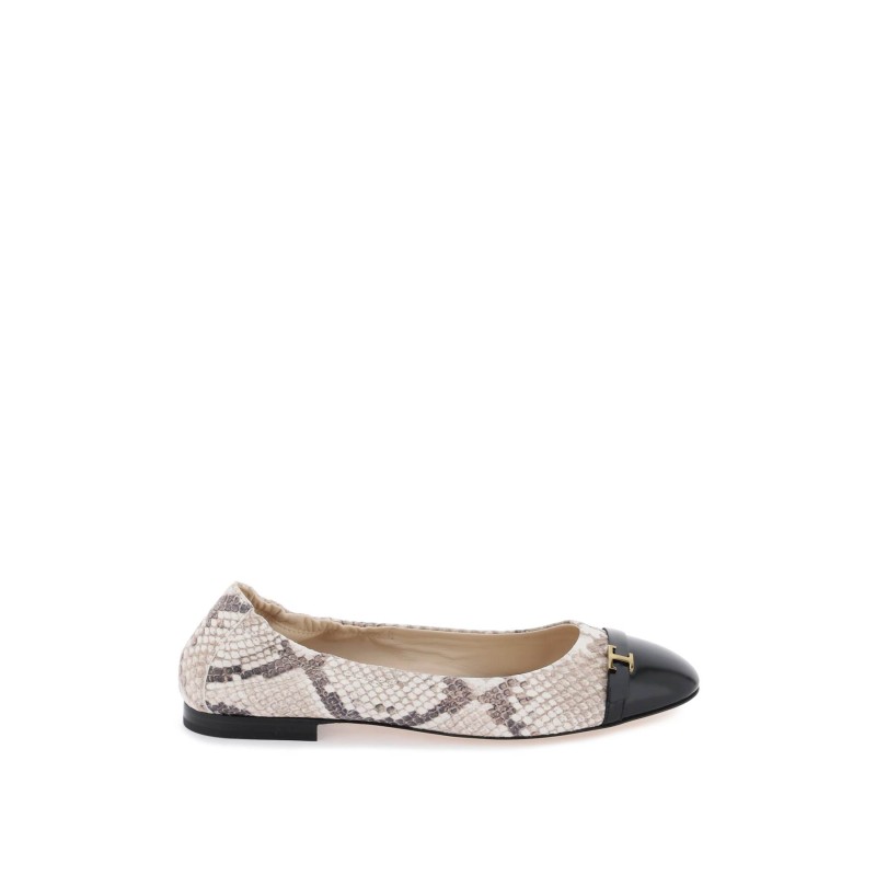 snake-printed leather ballet flats