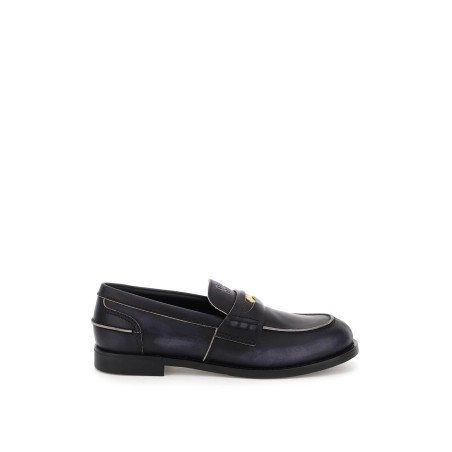 used-effect leather loafers