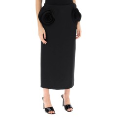 crepe couture pencil skirt with rose appliqués