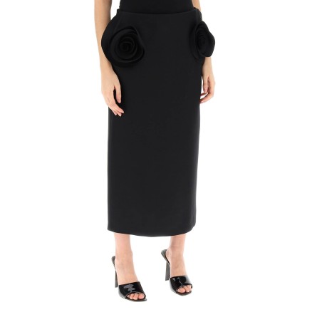 crepe couture pencil skirt with rose appliqués