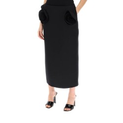 crepe couture pencil skirt with rose appliqués