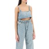 denim cropped top with logo pattern