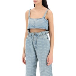 denim cropped top with logo pattern