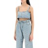 denim cropped top with logo pattern